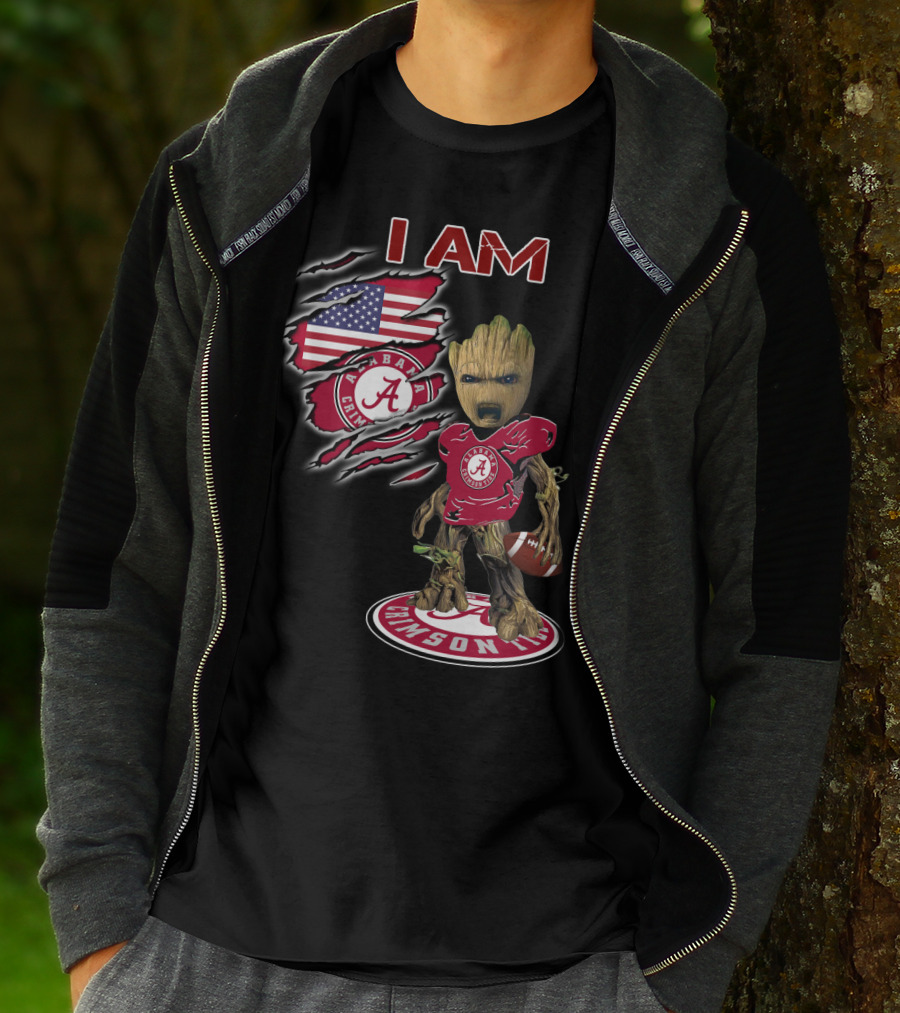 I Am Alabama Crimson Tide Baby Groot Usa Football Flag T-Shirt
