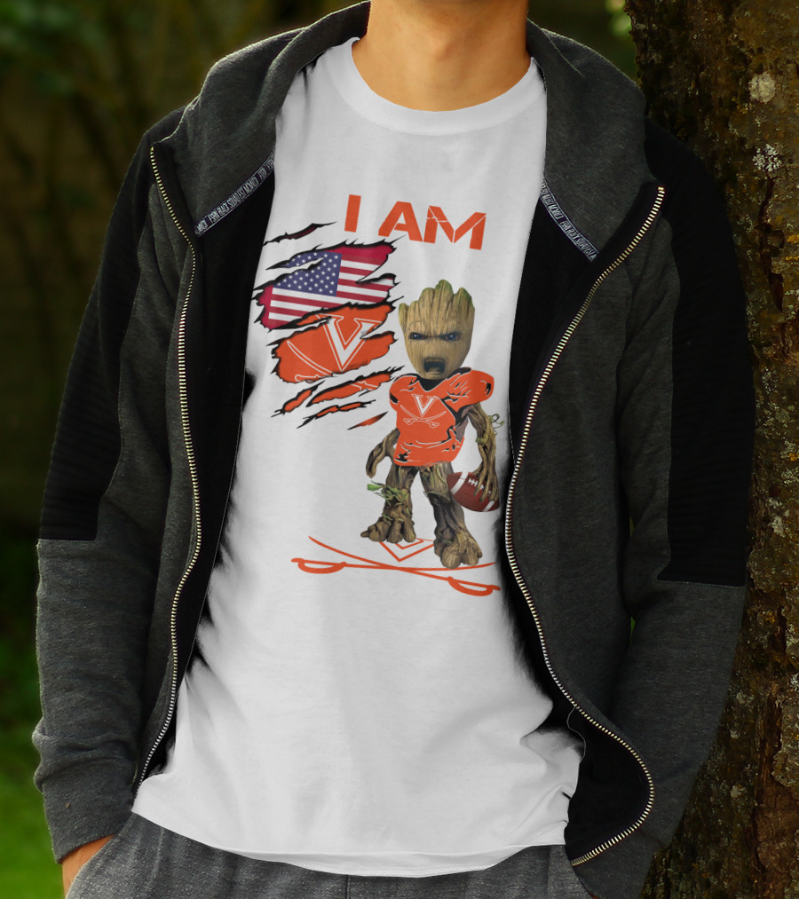 I Am Baby Groot Virginia Cavaliers Football Fan USA Flag T-Shirt