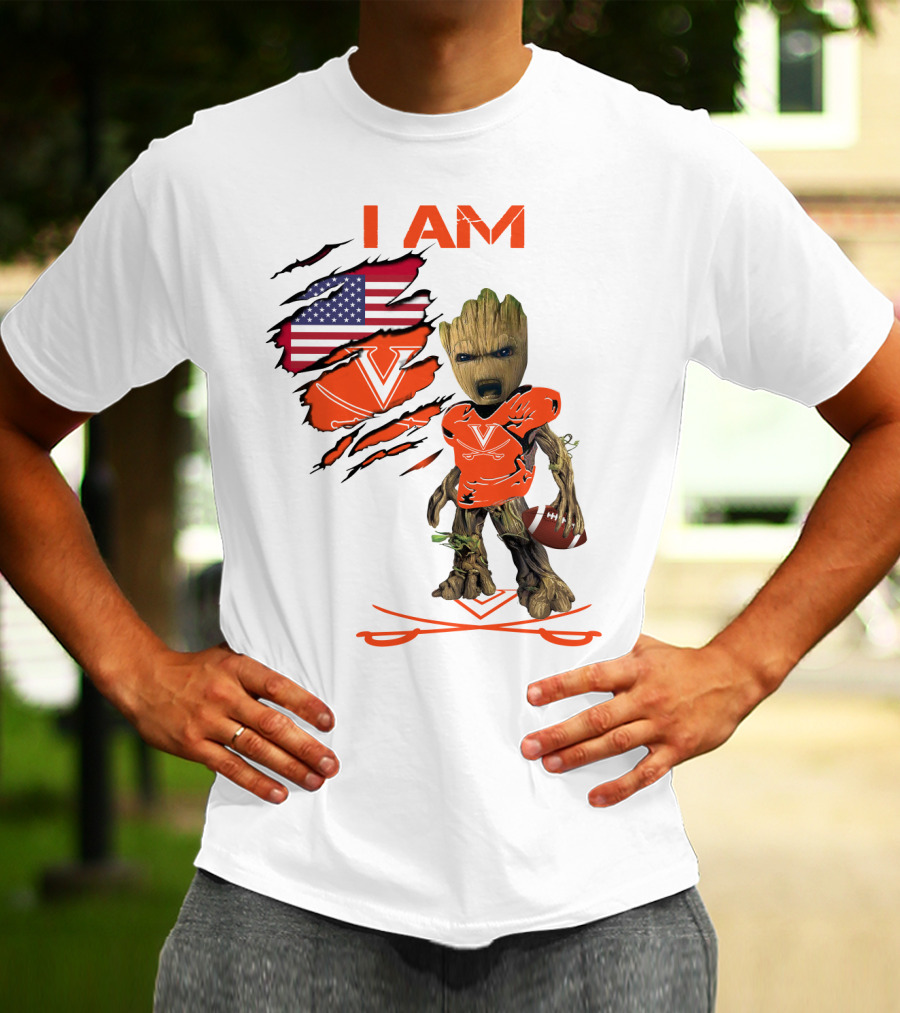 I Am Baby Groot Virginia Cavaliers Football Fan USA Flag T-Shirt
