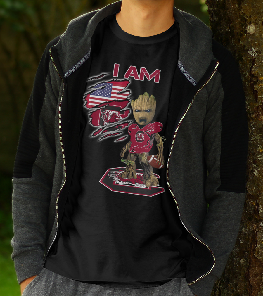 I Am Baby Groot Gamecocks Football Usa Flag T-Shirt