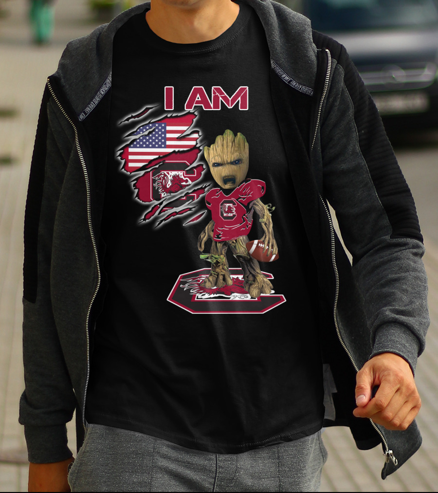 I Am Baby Groot Gamecocks Football Usa Flag T-Shirt