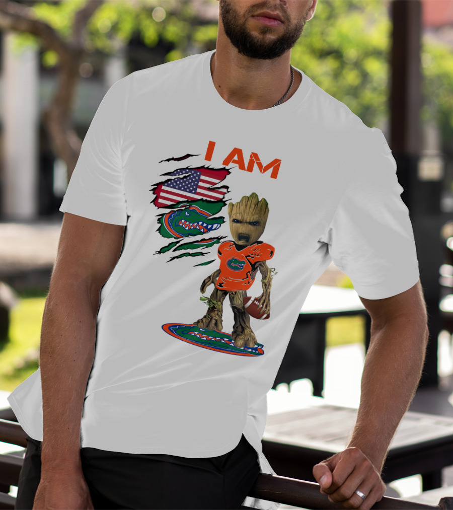 I Am Gators Baby Groot Football USA Flag T-Shirt