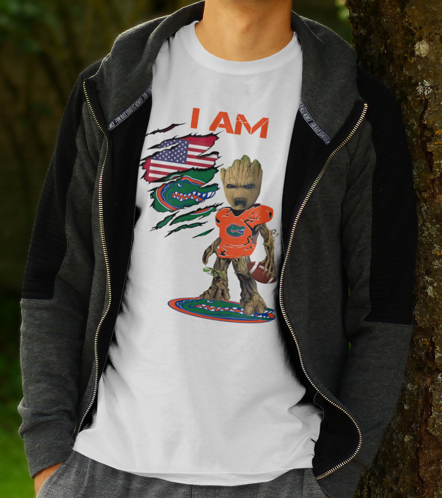 I Am Gators Baby Groot Football USA Flag T-Shirt
