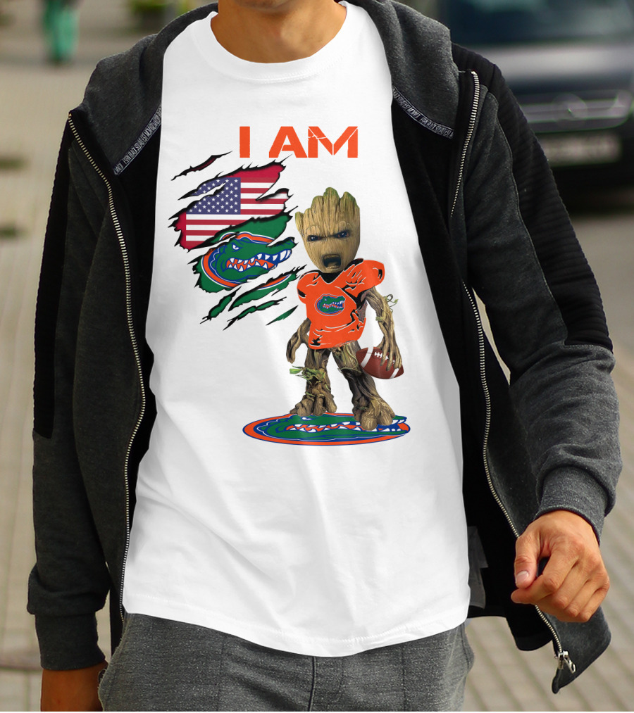 I Am Gators Baby Groot Football USA Flag T-Shirt