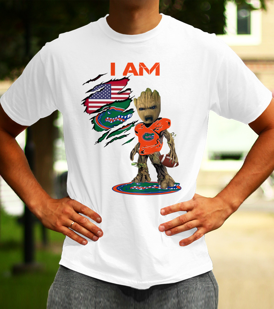 I Am Gators Baby Groot Football USA Flag T-Shirt