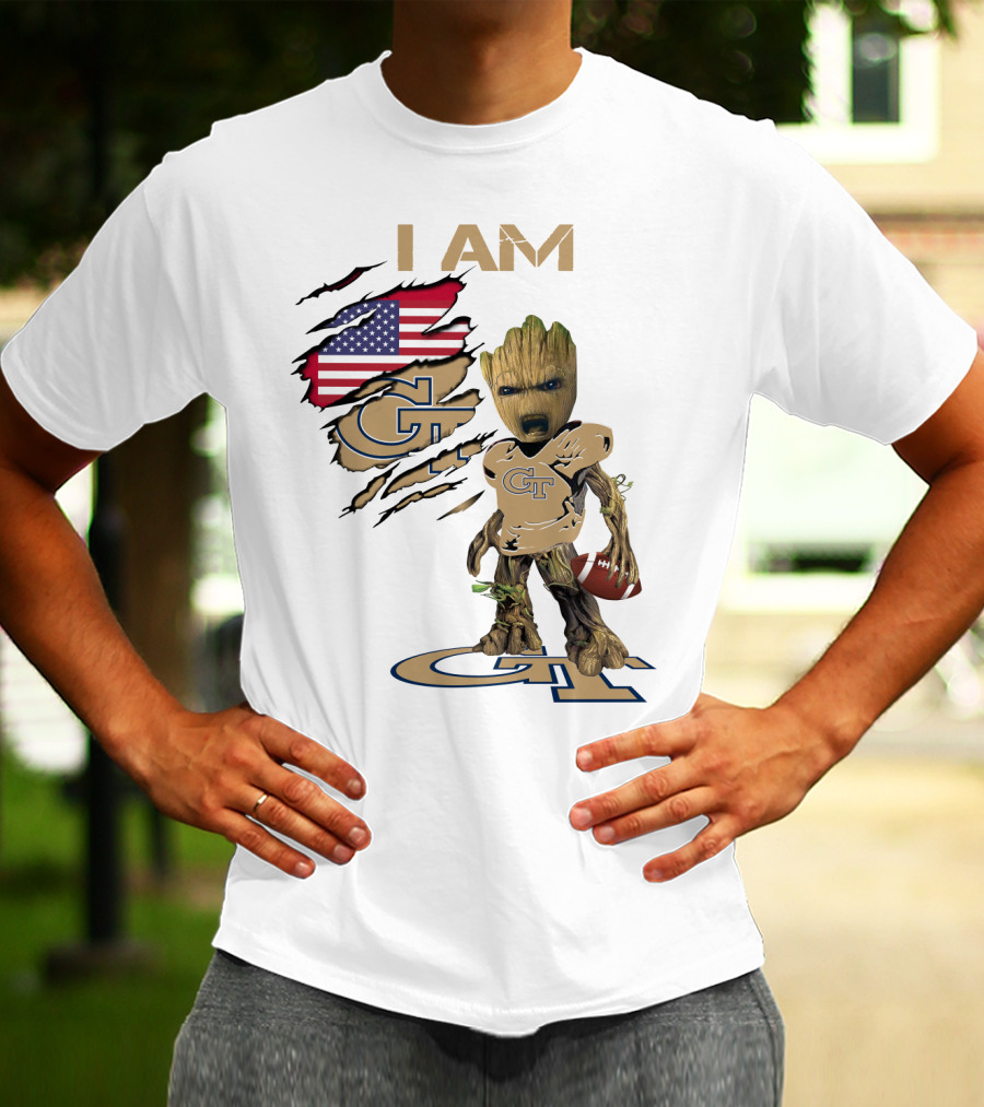 I AM Geo Baby Groot Football GT American Flag T-Shirt