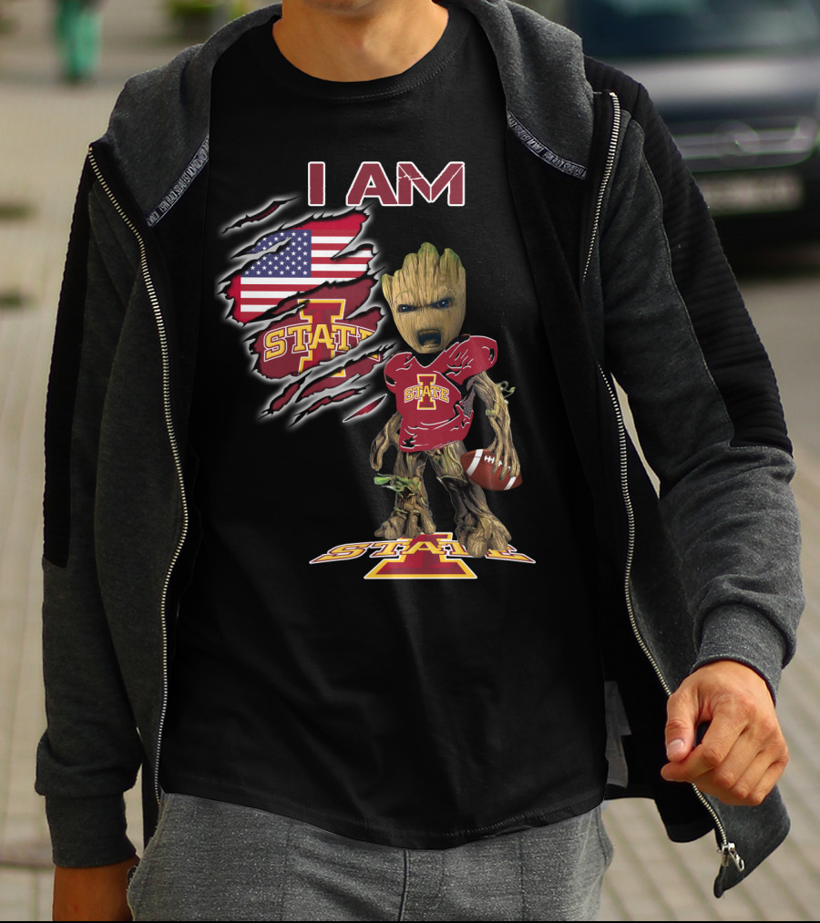I Am Iowa State Baby Groot Football American Flag T-Shirt