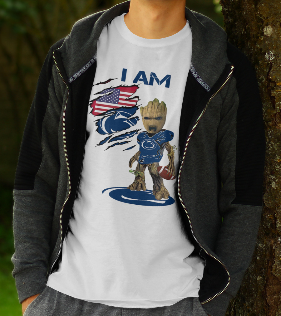 I AM Baby Groot Penn State Football American Flag T-Shirt