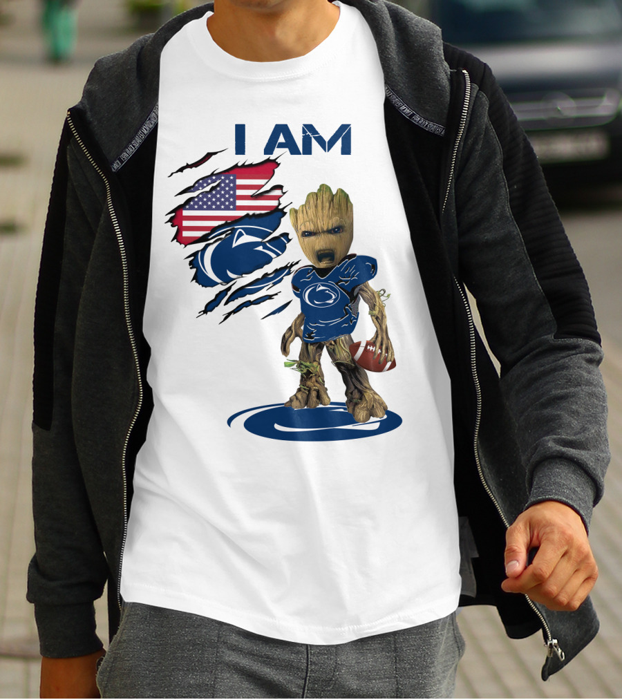 I AM Baby Groot Penn State Football American Flag T-Shirt