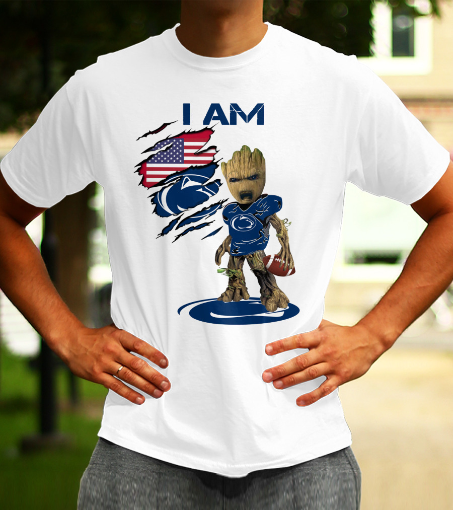 I AM Baby Groot Penn State Football American Flag T-Shirt