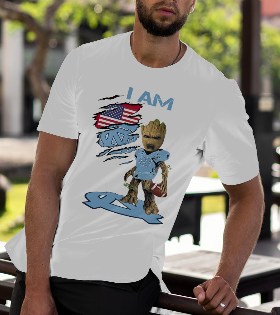 I Am Baby Groot Tarheels Football USA Flag T-Shirt