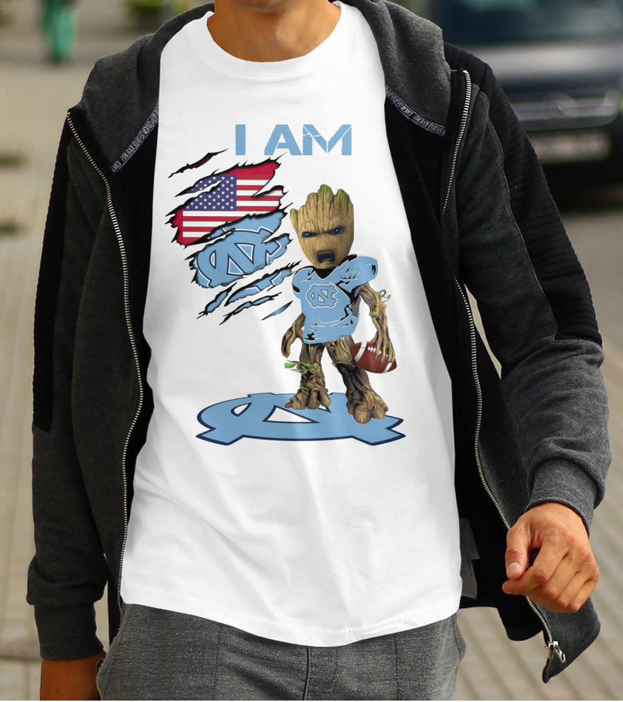 I Am Baby Groot Tarheels Football USA Flag T-Shirt