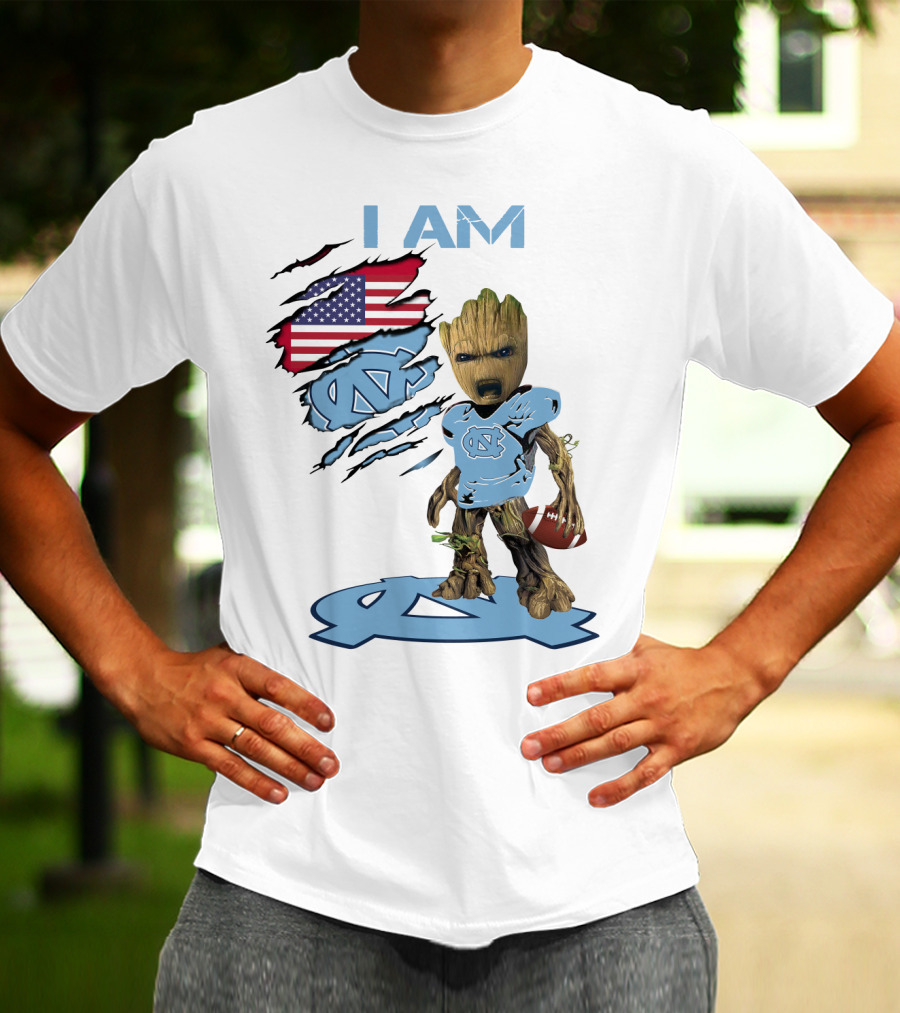 I Am Baby Groot Tarheels Football USA Flag T-Shirt