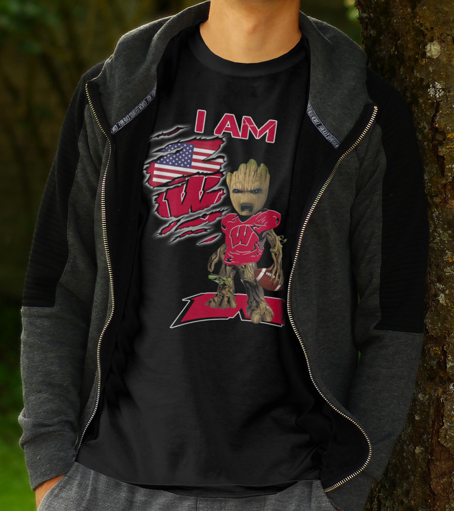I Am Wisconsin Baby Groot Usa Flag Football W T-Shirt