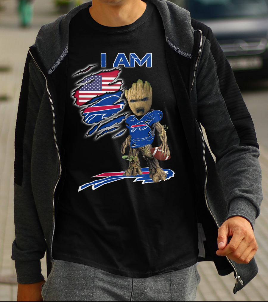 I Am Groot Buffalo Bills American Flag Football T-Shirt