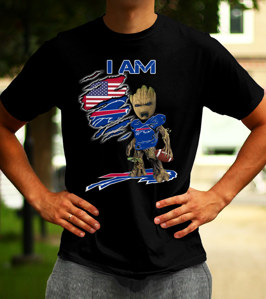 I Am Groot Buffalo Bills American Flag Football T-Shirt