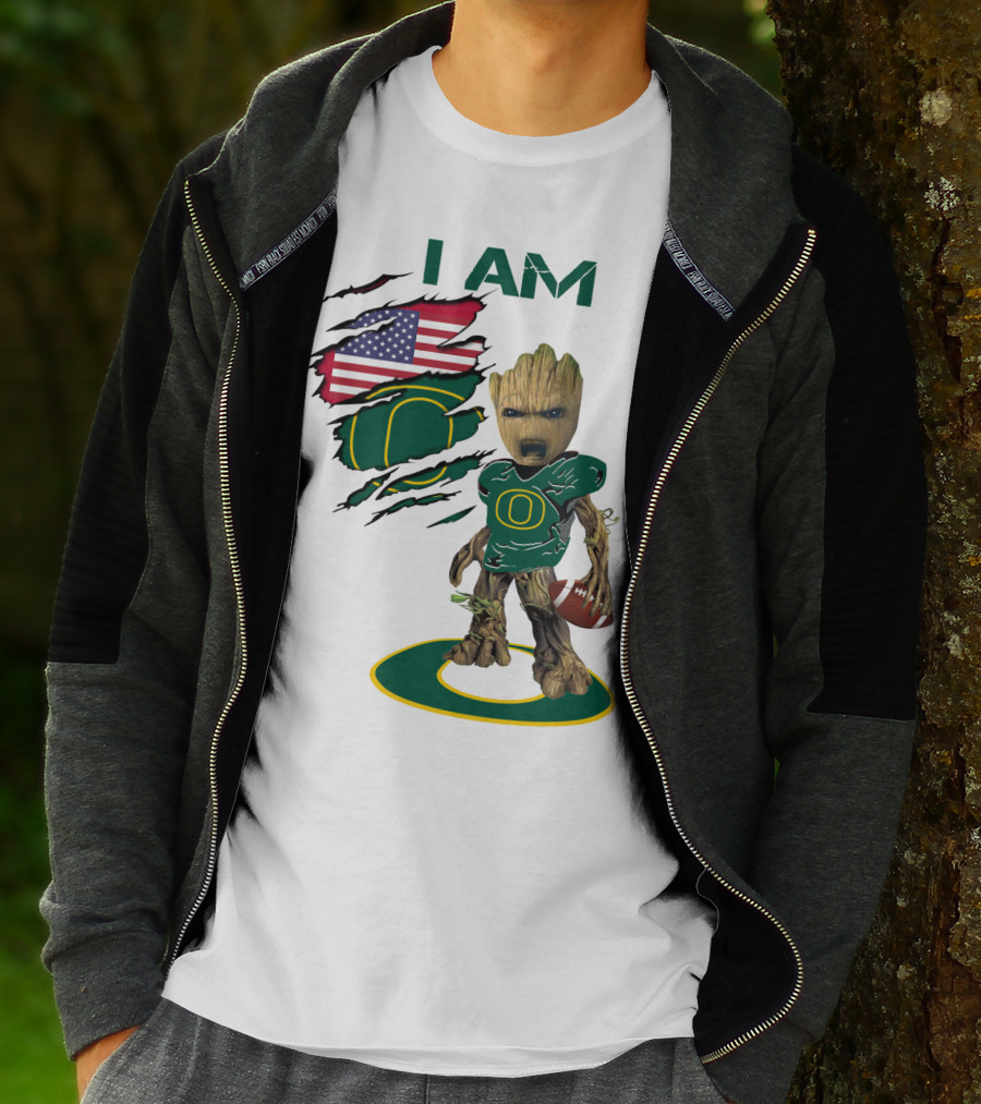 I Am Groot Baby Football Groot American Flag Duck T-Shirt
