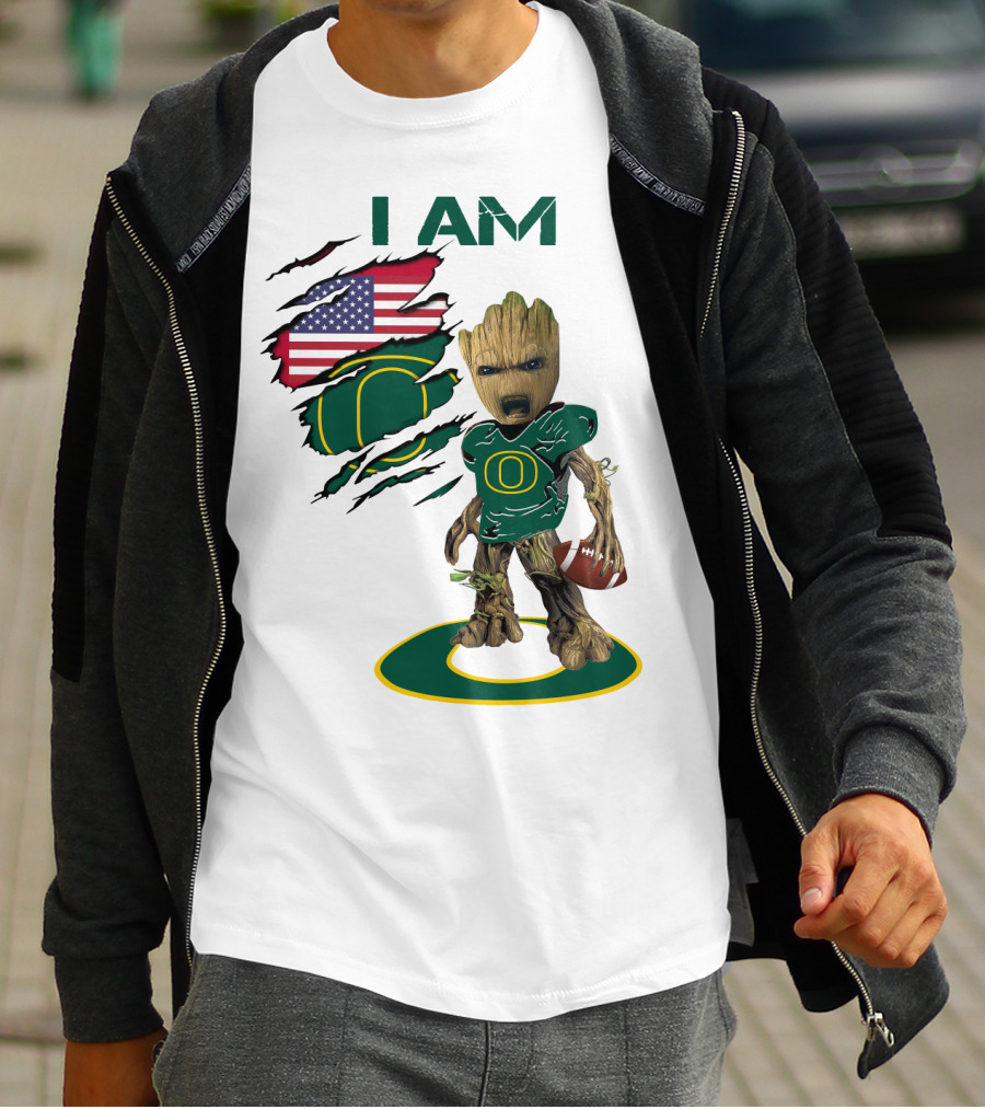 I Am Groot Baby Football Groot American Flag Duck T-Shirt