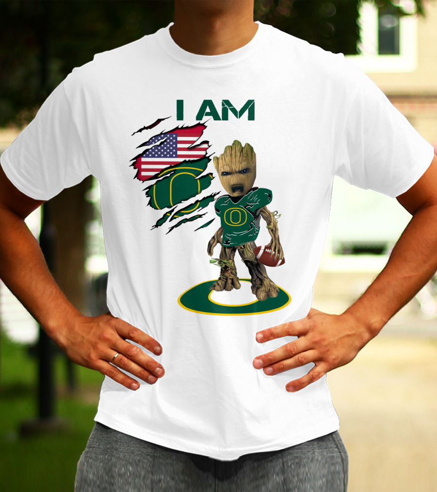 I Am Groot Baby Football Groot American Flag Duck T-Shirt