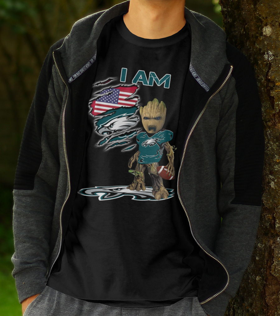 I Am Eagles Baby Groot American Football Fan T-Shirt