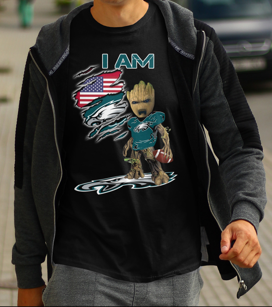 I Am Eagles Baby Groot American Football Fan T-Shirt