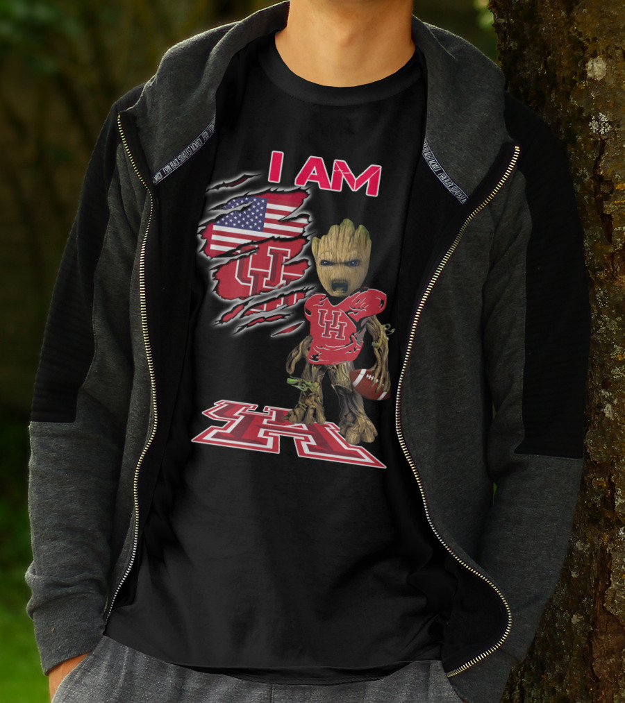 I Am Baby Groot Uh Football American Flag Houston T-Shirt