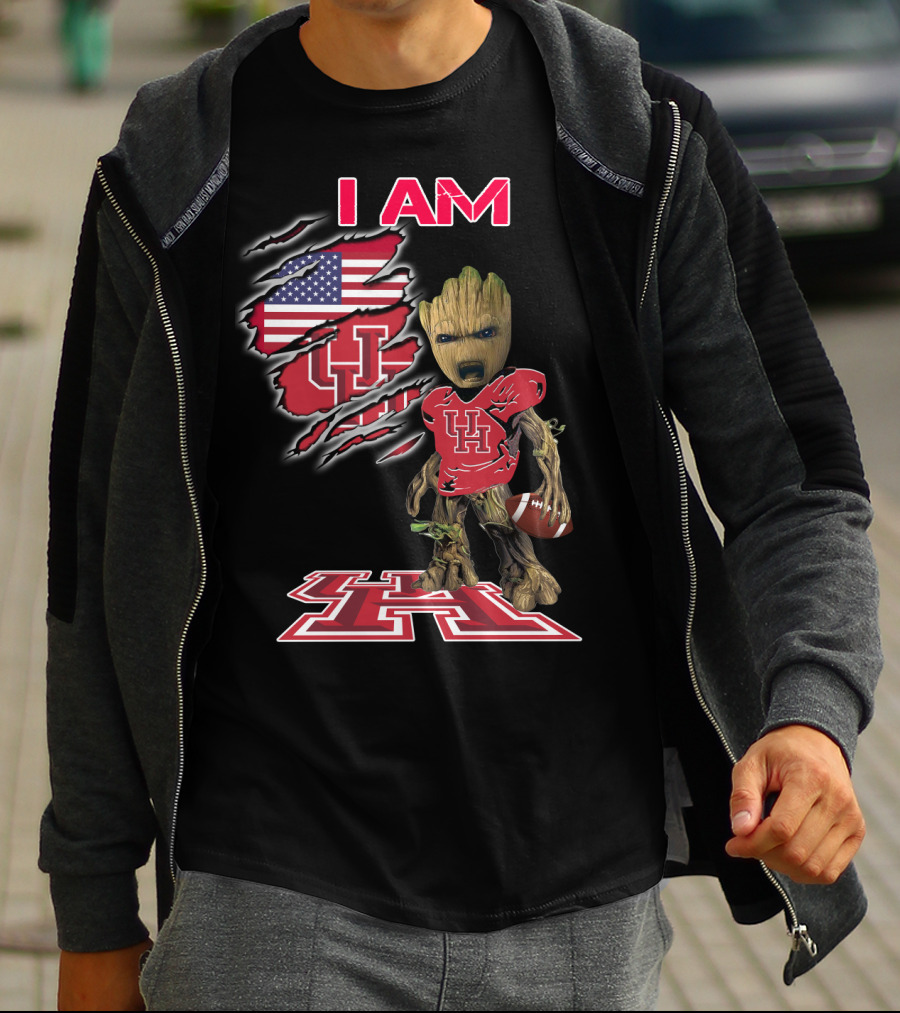 I Am Baby Groot Uh Football American Flag Houston T-Shirt