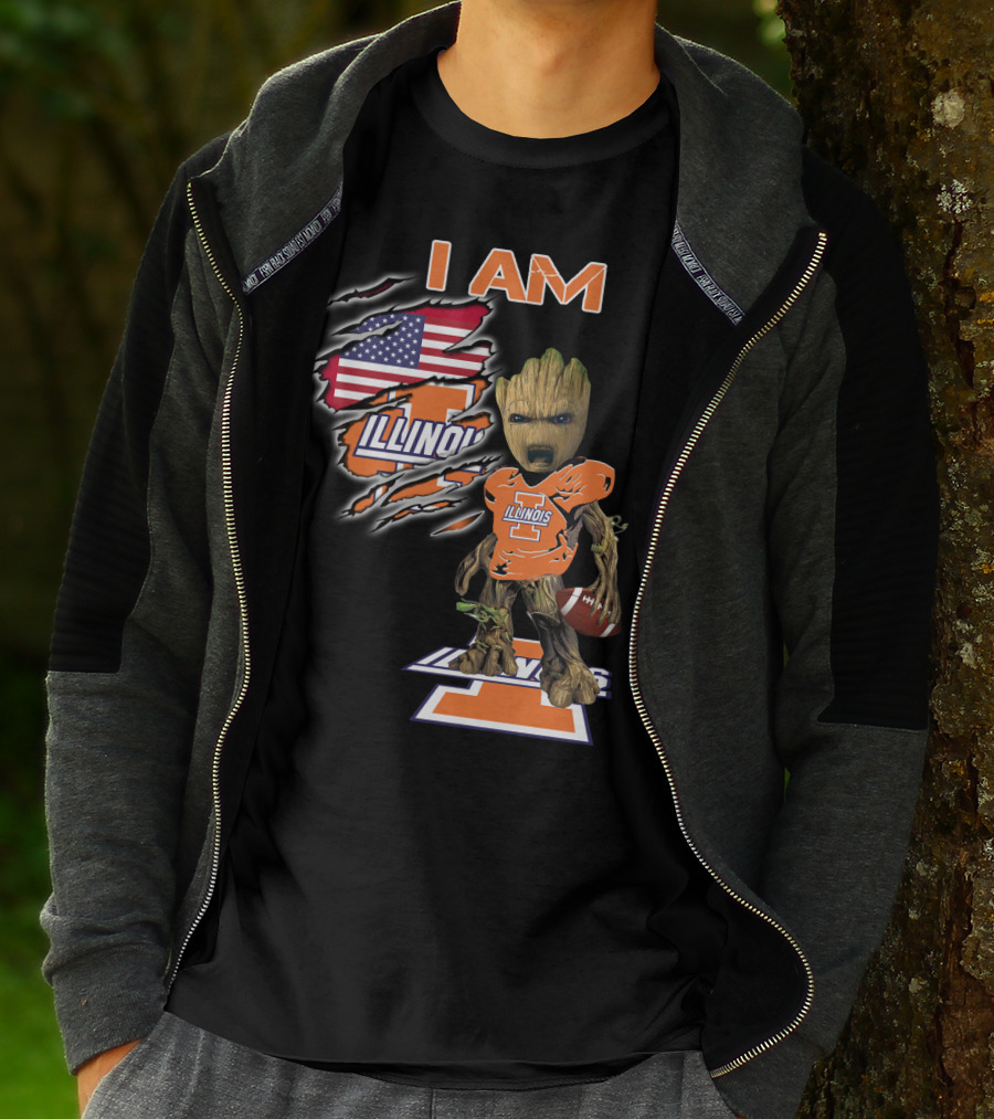 I Am Groot Illinois Football Usa Flag T-Shirt