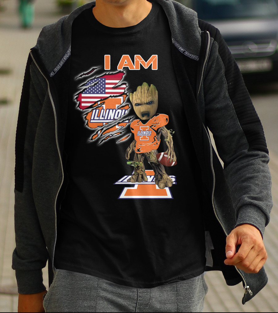 I Am Groot Illinois Football Usa Flag T-Shirt