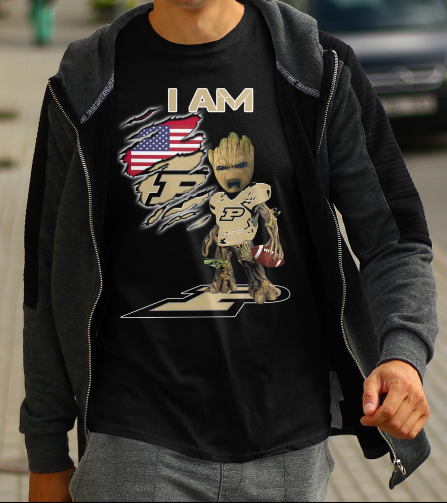 I Am Purdue Baby Groot American Flag Purdue Football T-Shirt