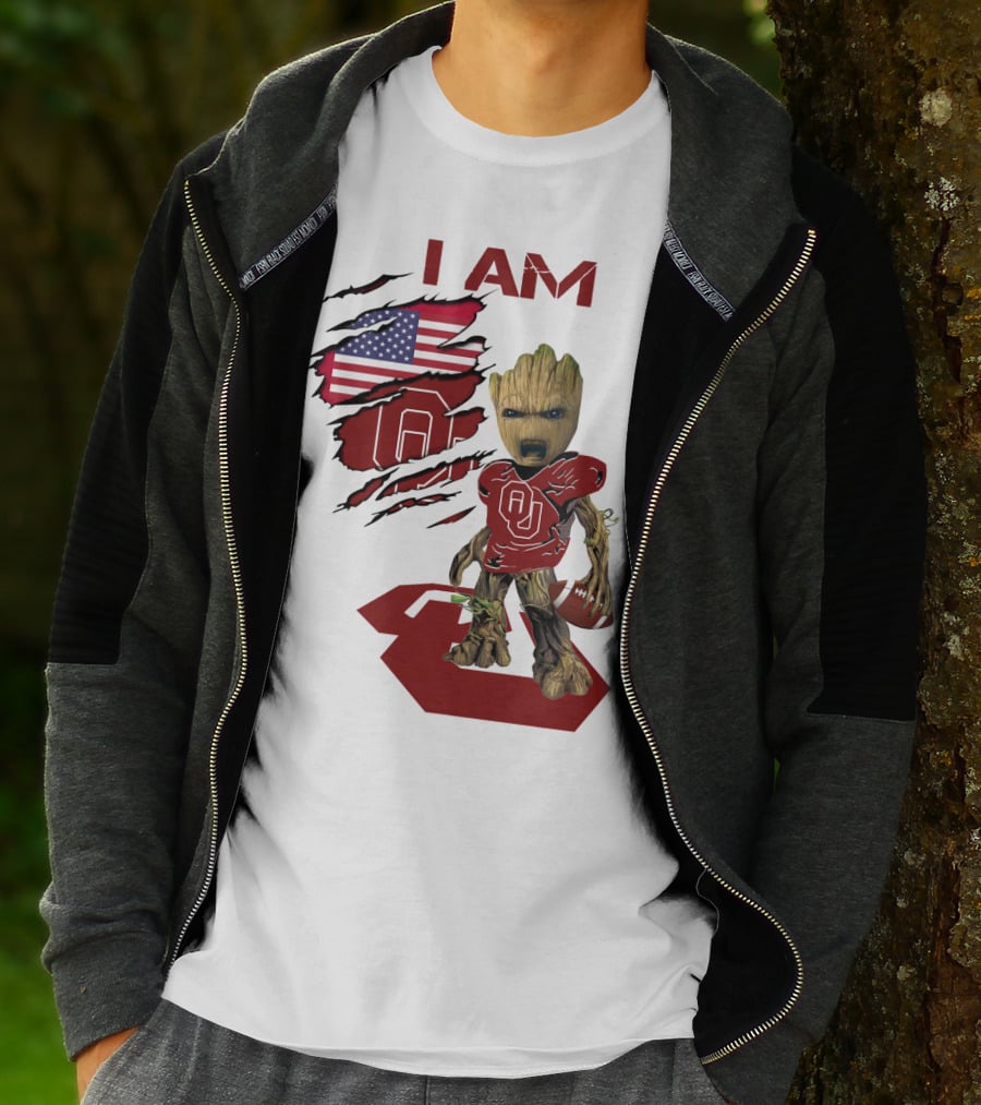 I AM Sooners Baby Groot Football USA Flag T-Shirt