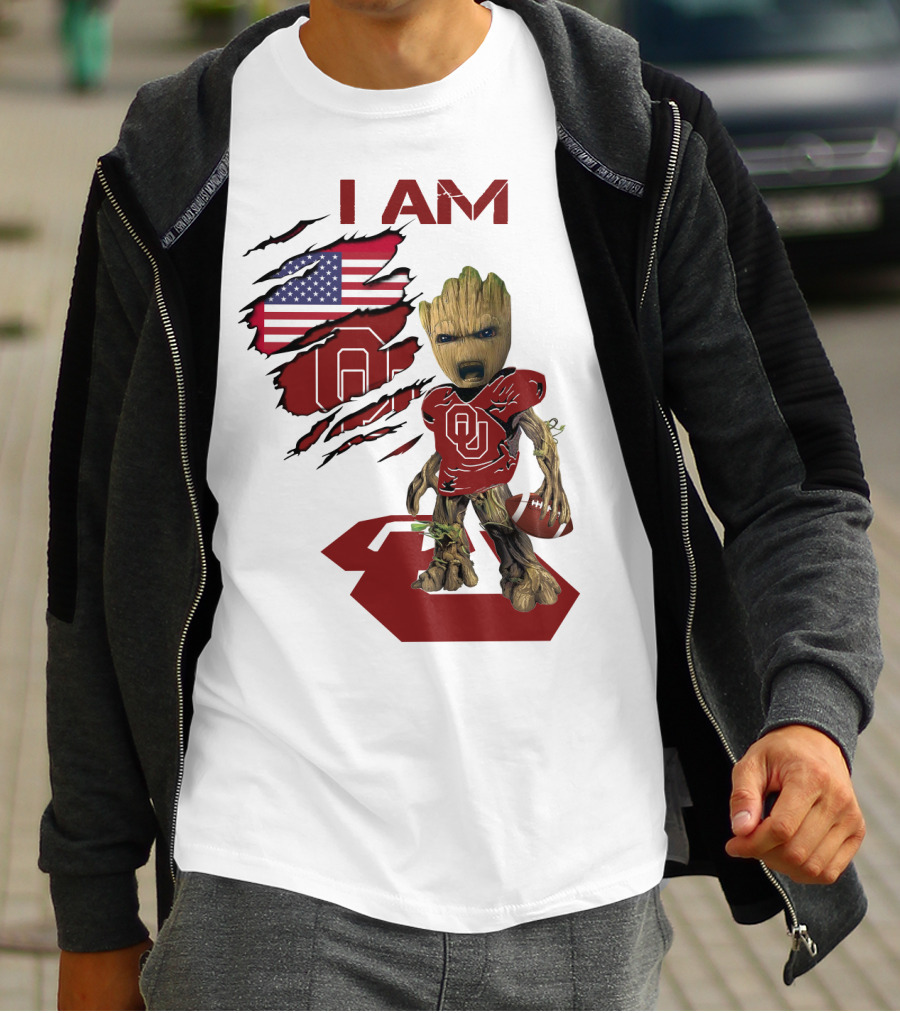 I AM Sooners Baby Groot Football USA Flag T-Shirt
