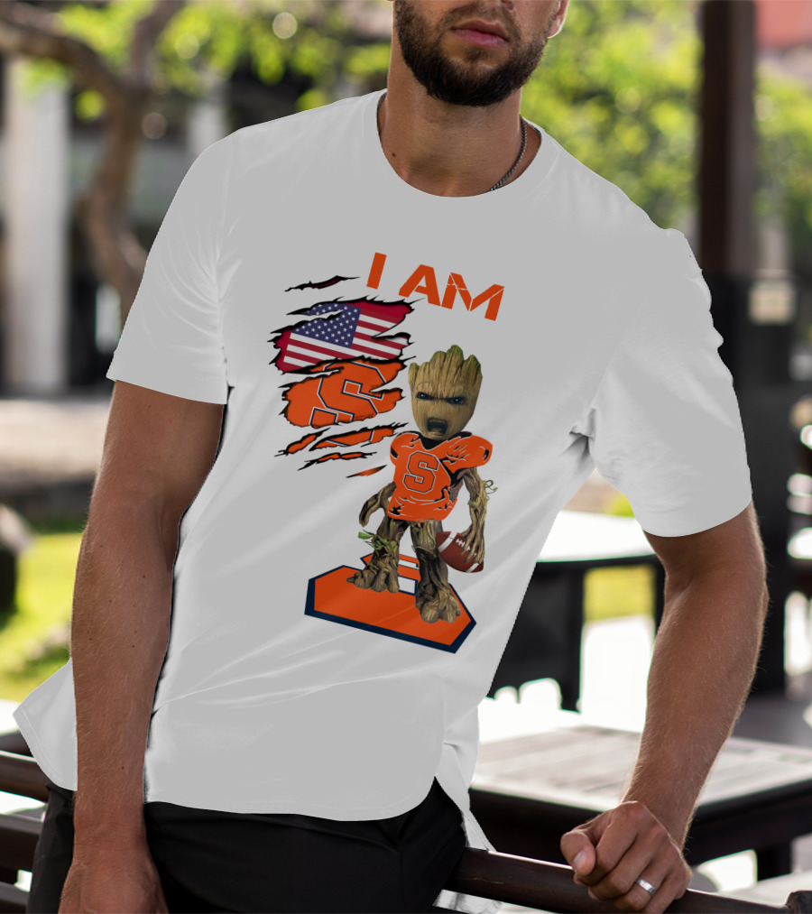 I AM Baby Groot Syracuse Football American Flag T-Shirt