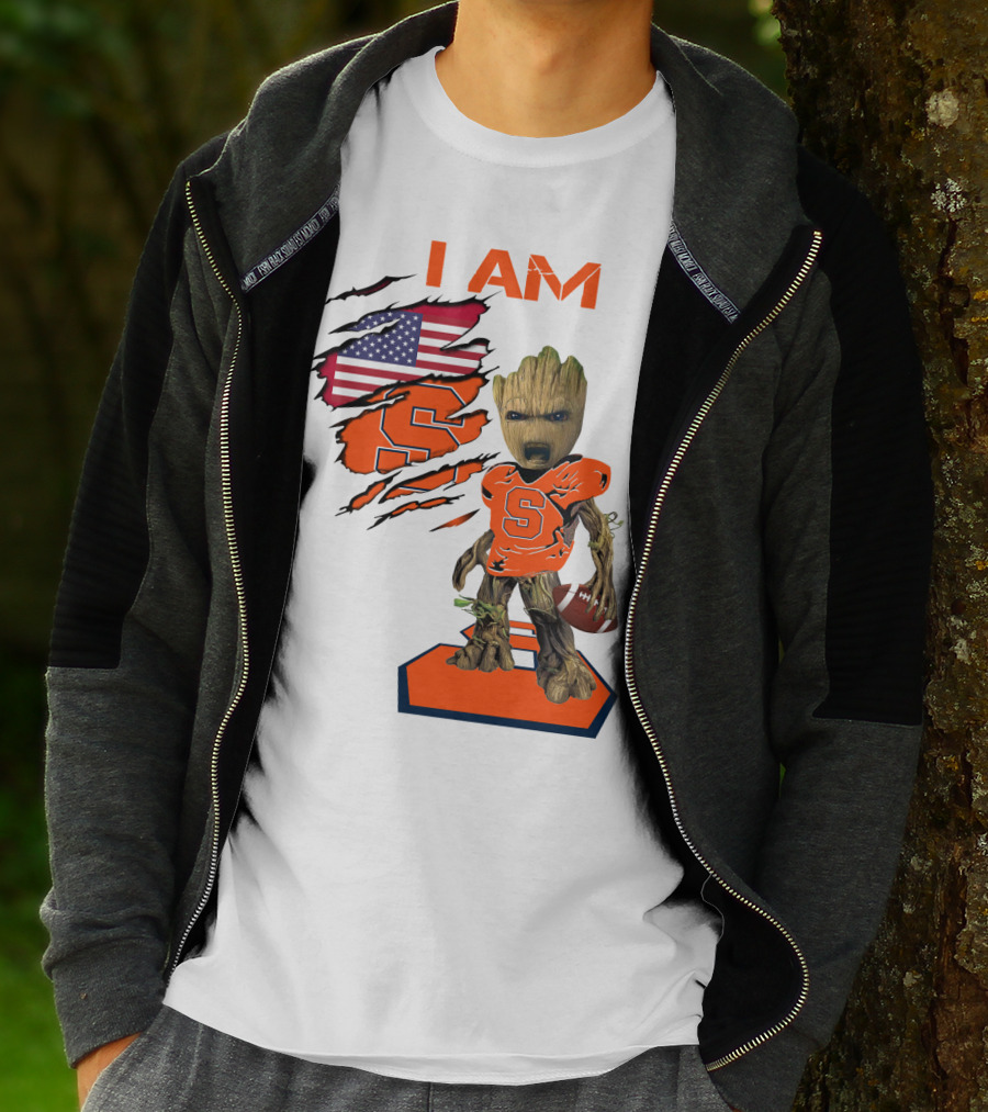 I AM Baby Groot Syracuse Football American Flag T-Shirt