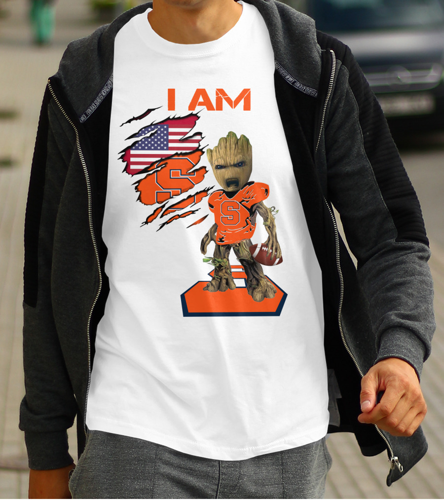 I AM Baby Groot Syracuse Football American Flag T-Shirt