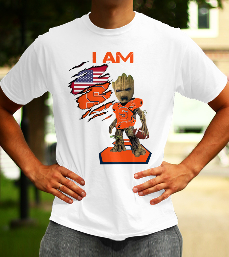 I AM Baby Groot Syracuse Football American Flag T-Shirt