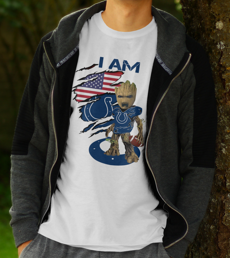 I Am Colts Baby Groot American Flag Football T-Shirt