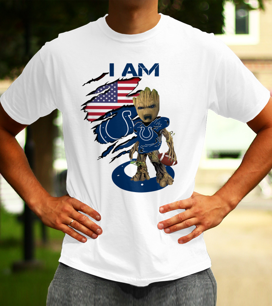 I Am Colts Baby Groot American Flag Football T-Shirt