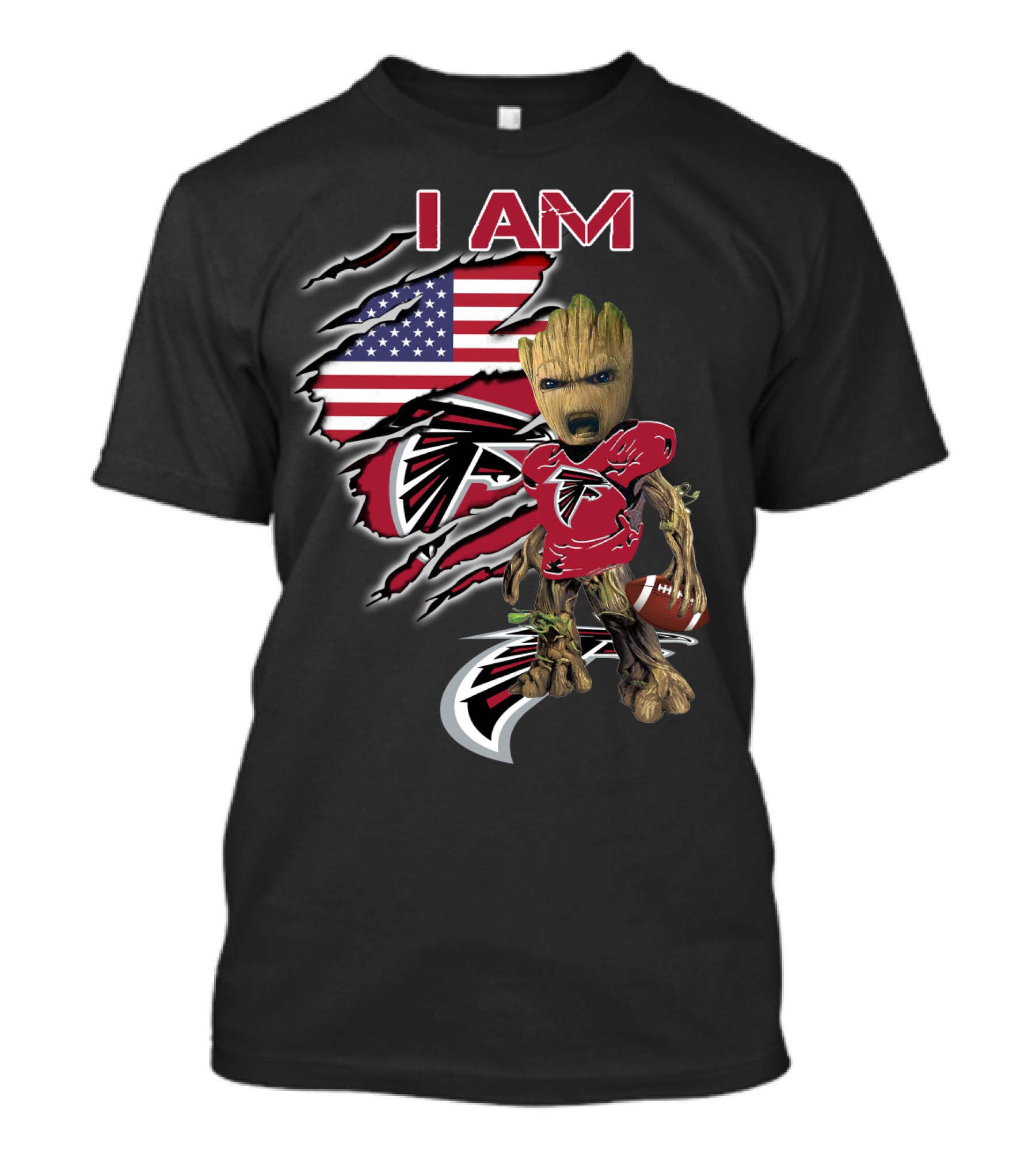 Falcons Baby Groot I Am American Flag Football Combo T-Shirt