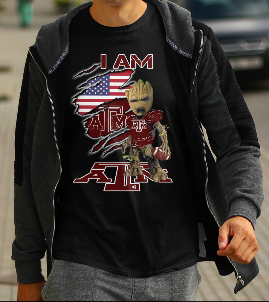 I AM ATM Baby Groot American Flag Football T-Shirt