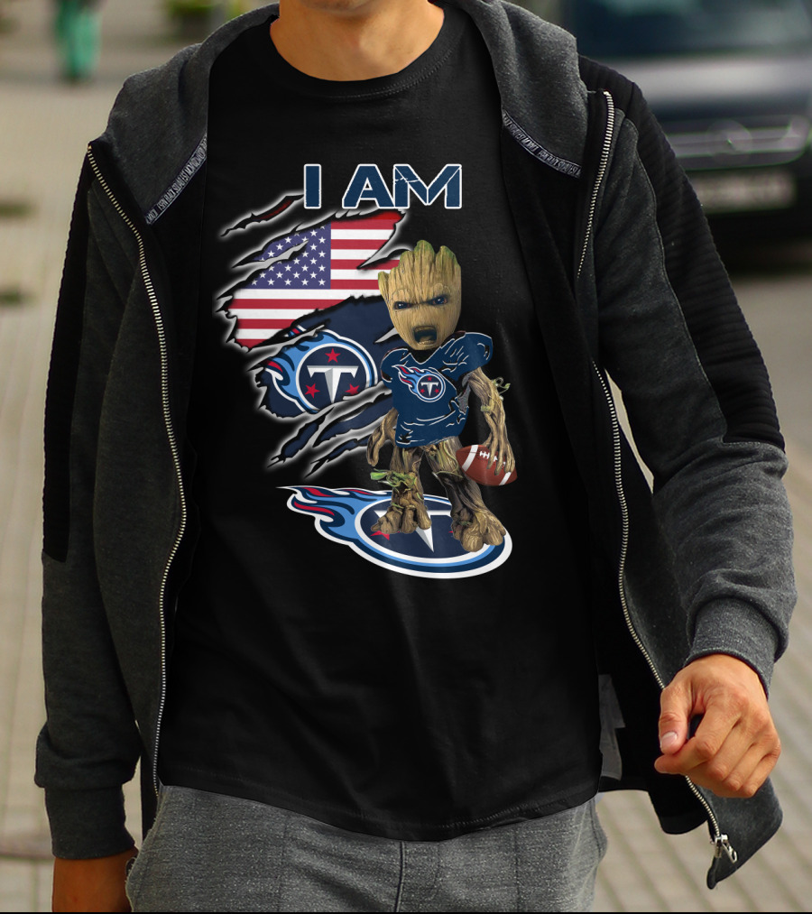 I Am Titans Baby Groot American Flag Football Nfl Crossover T-Shirt