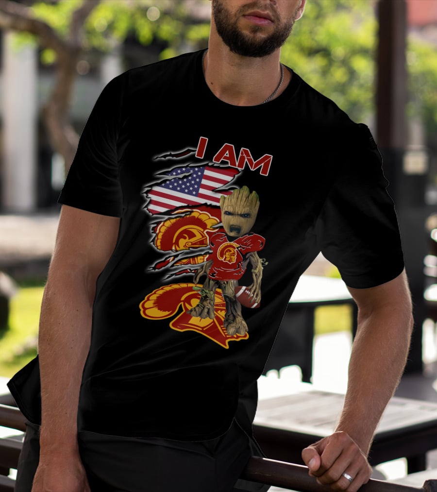 I Am Trojans Baby Groot American Flag Usc Football T-Shirt