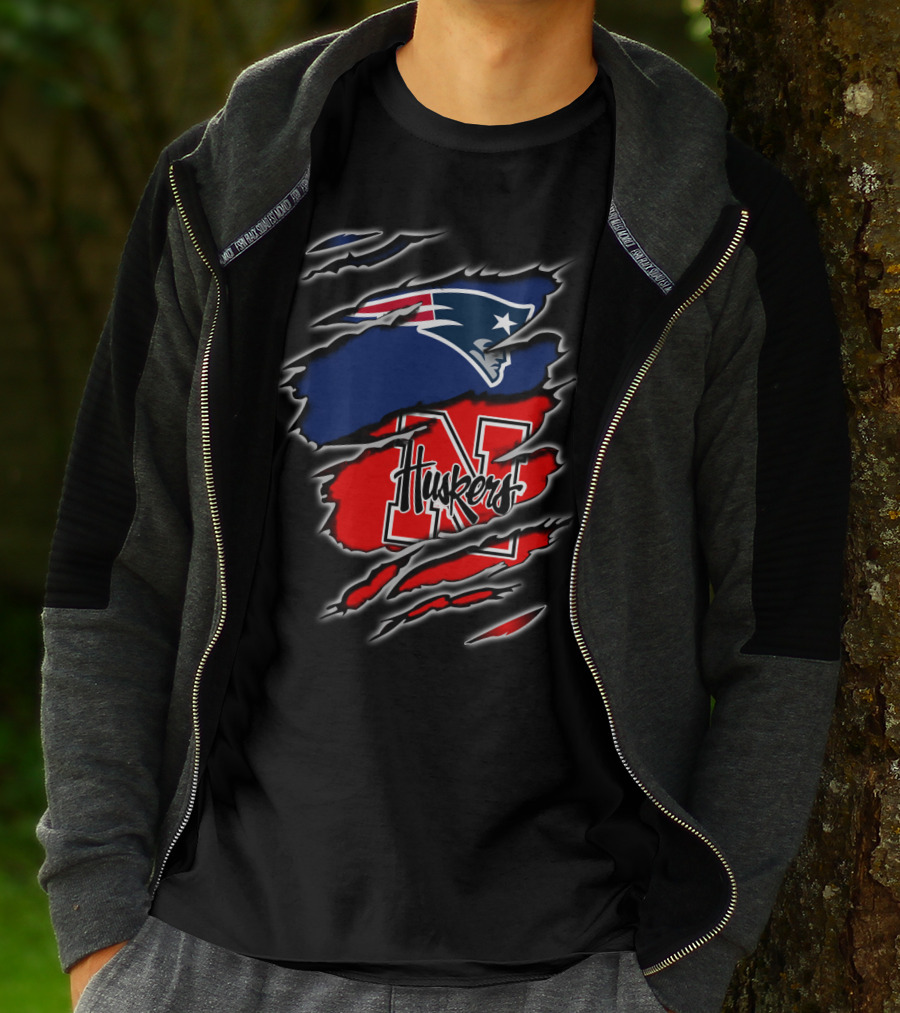 Patriots Huskers Logo Fusion Football T-Shirt