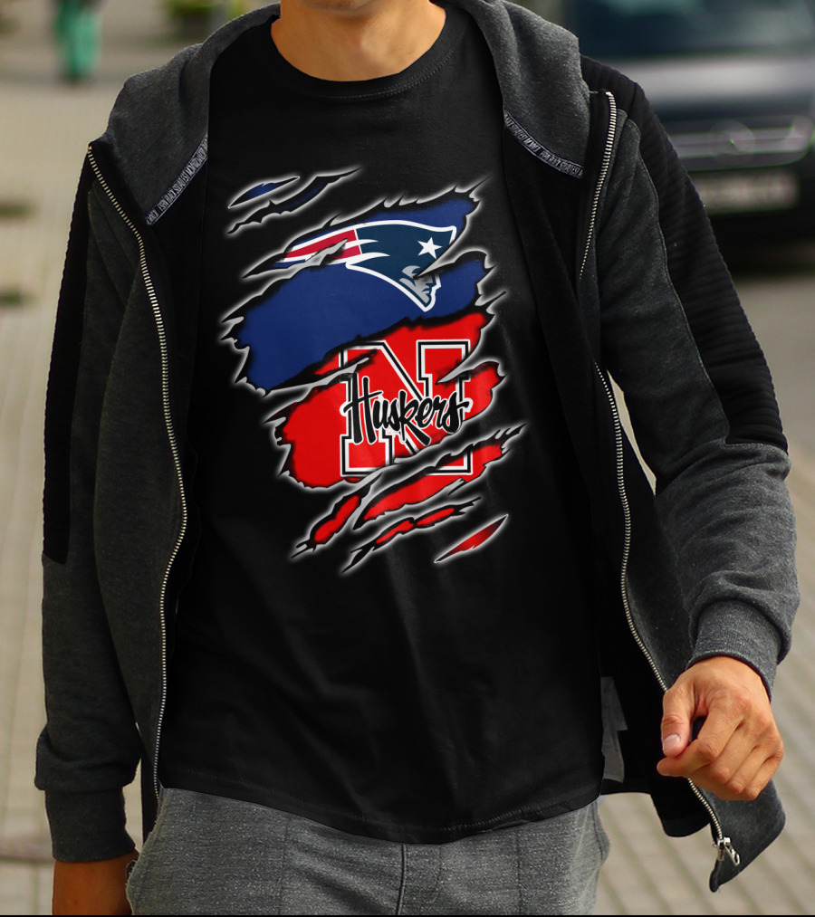 Patriots Huskers Logo Fusion Football T-Shirt