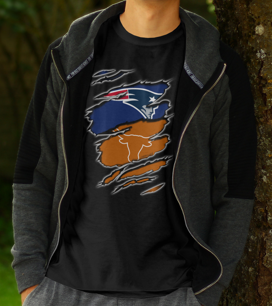 Patriots Longhorns Hybrid Fan Scratch Ripped T-Shirt