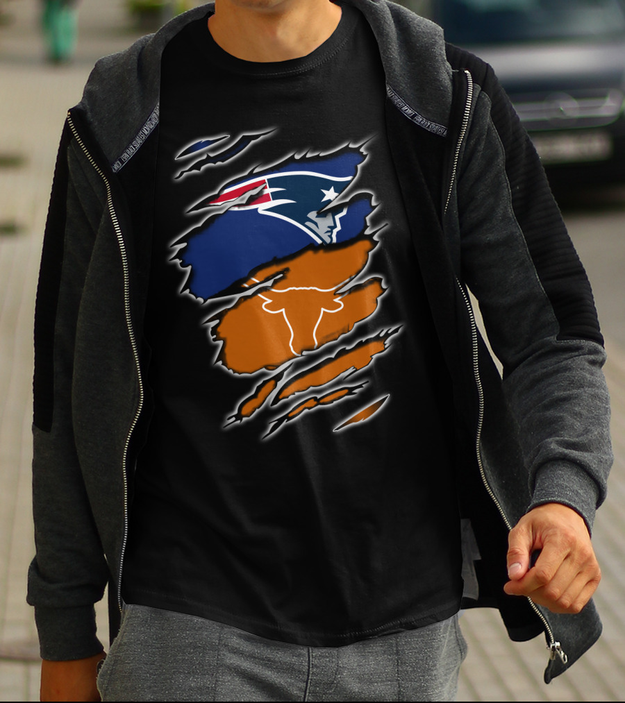 Patriots Longhorns Hybrid Fan Scratch Ripped T-Shirt