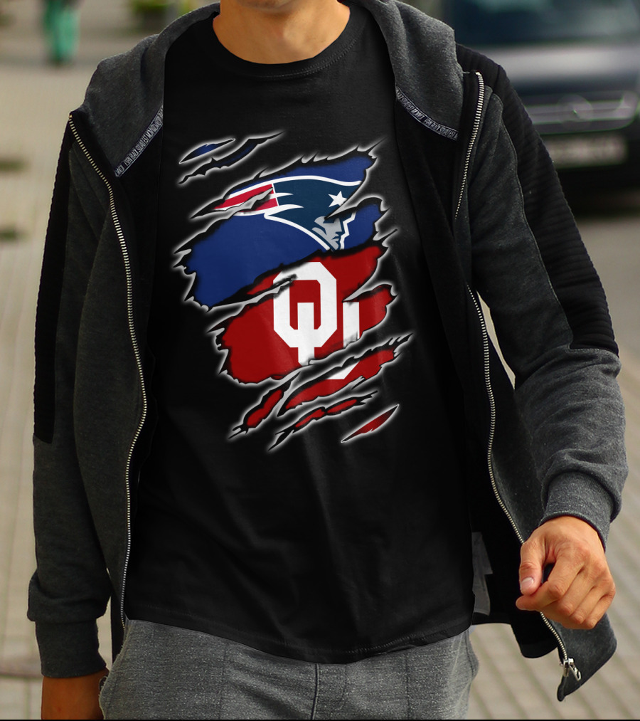 Patriots Sooners Ou Football Fan Gear Oklahoma New England Logo Mashup T-Shirt
