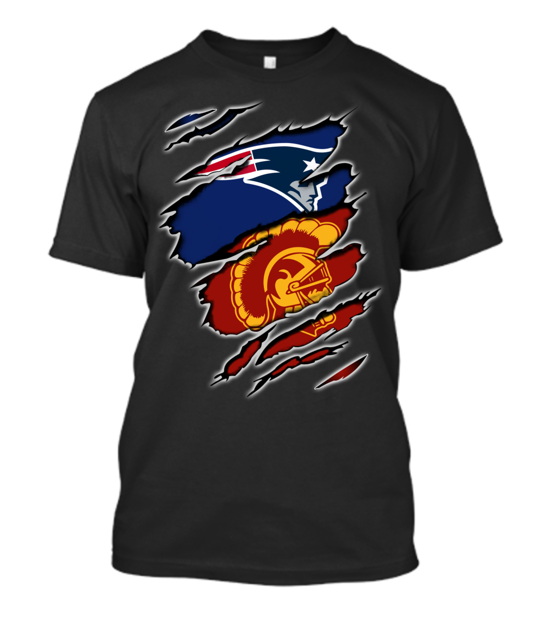 Patriots And Trojans Logo Mashup Ripped T-Shirt