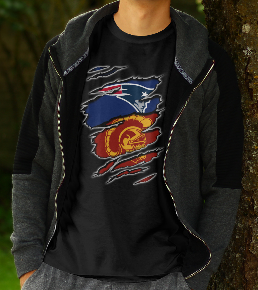 Patriots And Trojans Logo Mashup Ripped T-Shirt
