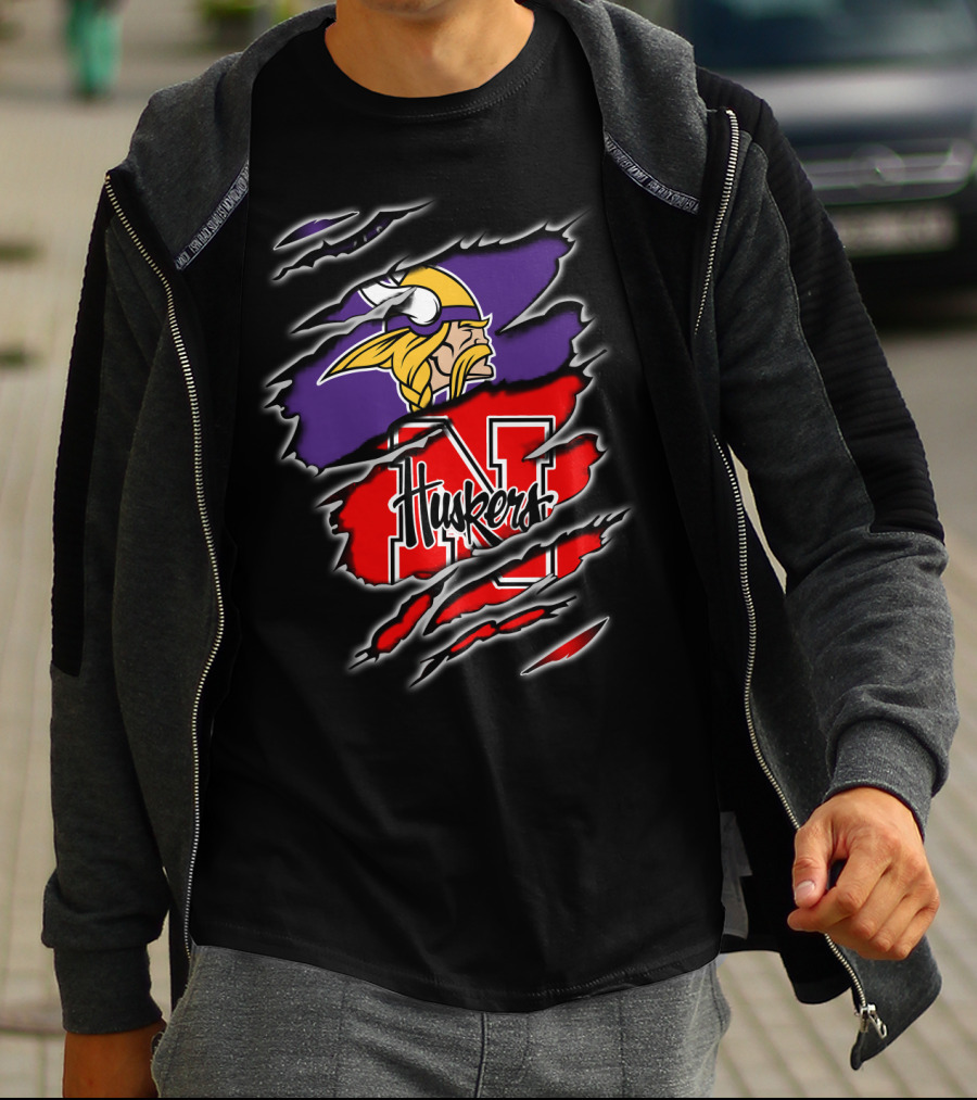 Vikings Huskers Nebraska Football Crossover T-Shirt